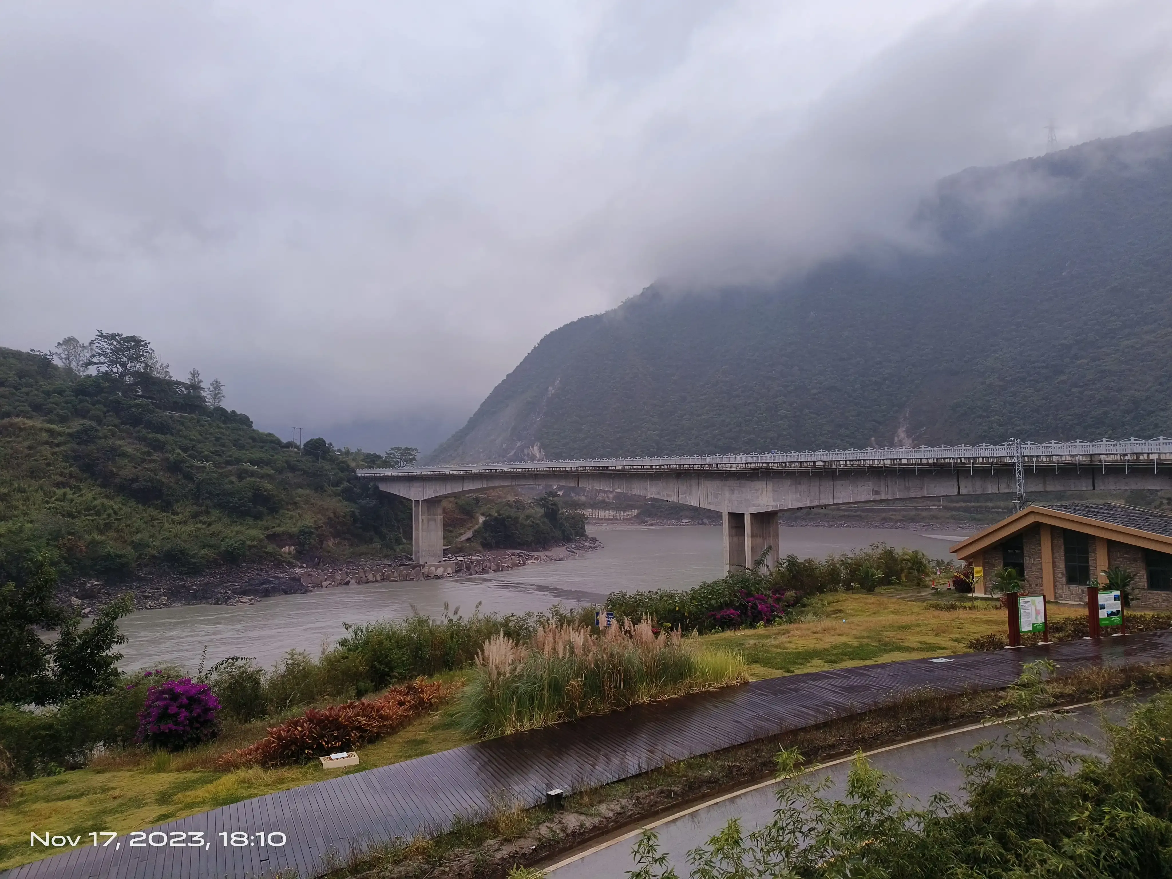 Bridge under fog after raining